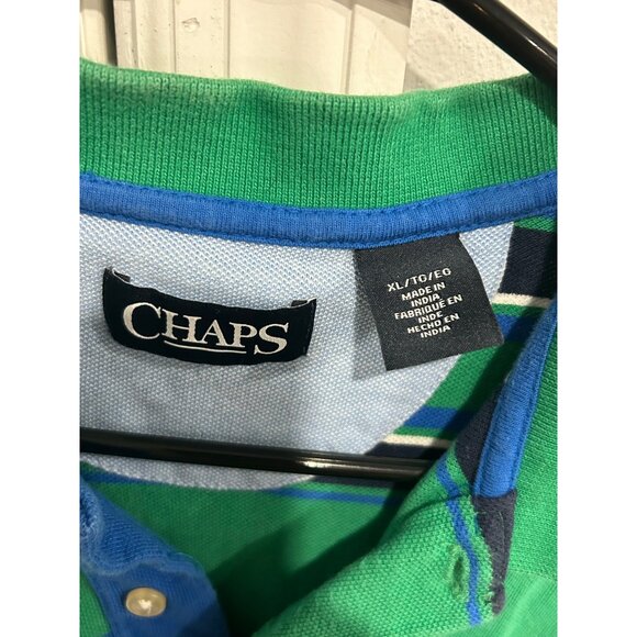 Chaps Mens Green Blue Striped Polo Shirt Cotton Sz XL - Picture 5 of 8